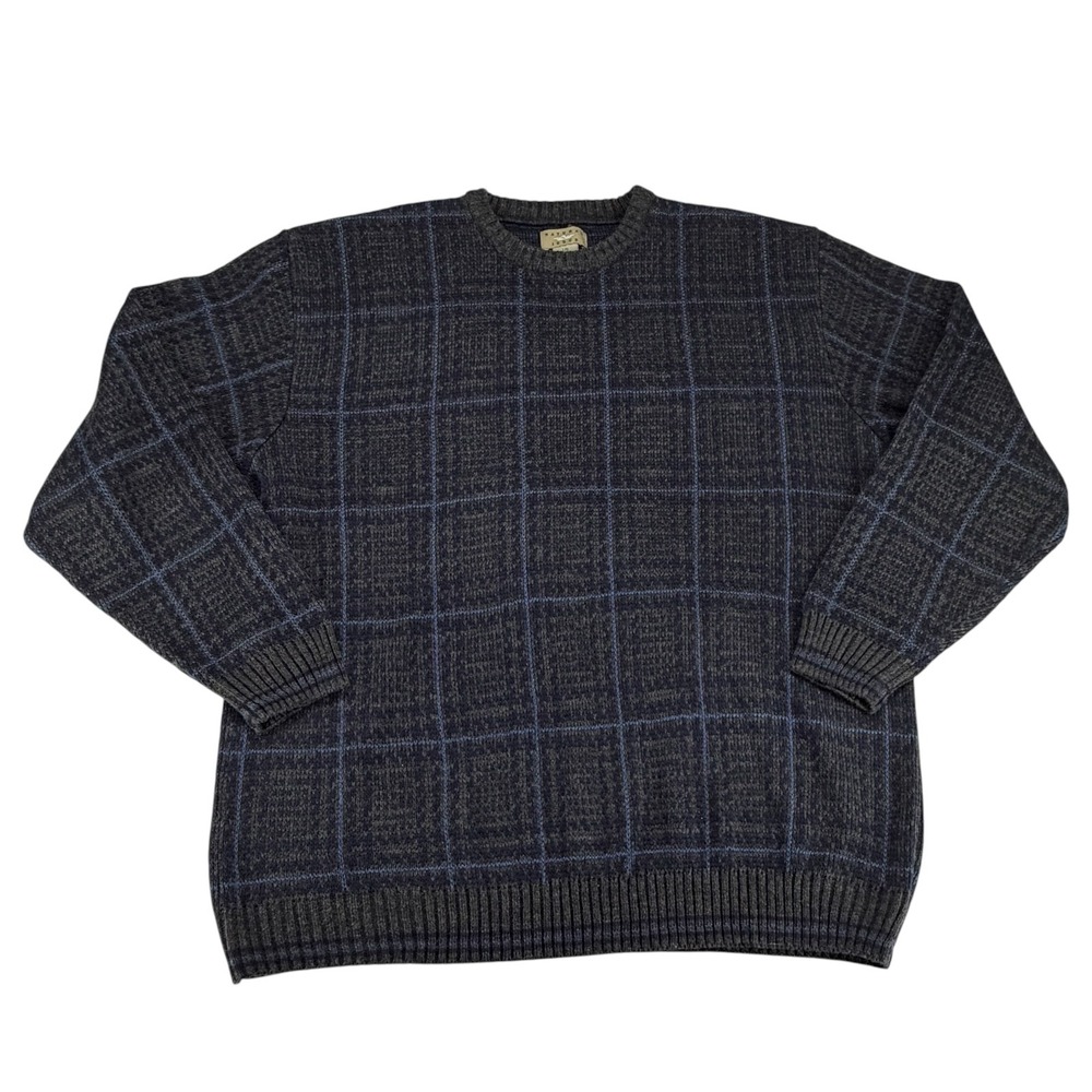 Natural Issue Plaid Grid Knit Crewneck Sweater Mens Large GrandpaCore Vintage